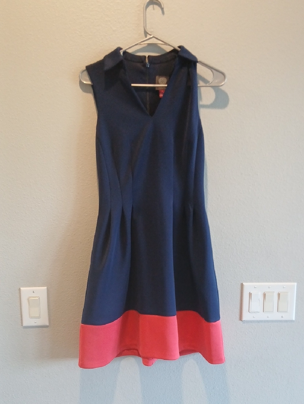 Vince Cameo Navy and Coral Sun Dress Size 2 Sleeveless Fit-and-Flare Dress